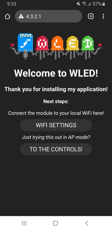 WLED App Opening Screen